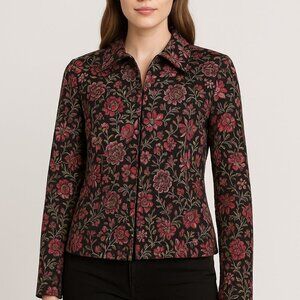 Pendleton Floral Print Zip Jacket XS Black Pink Cotton Blend